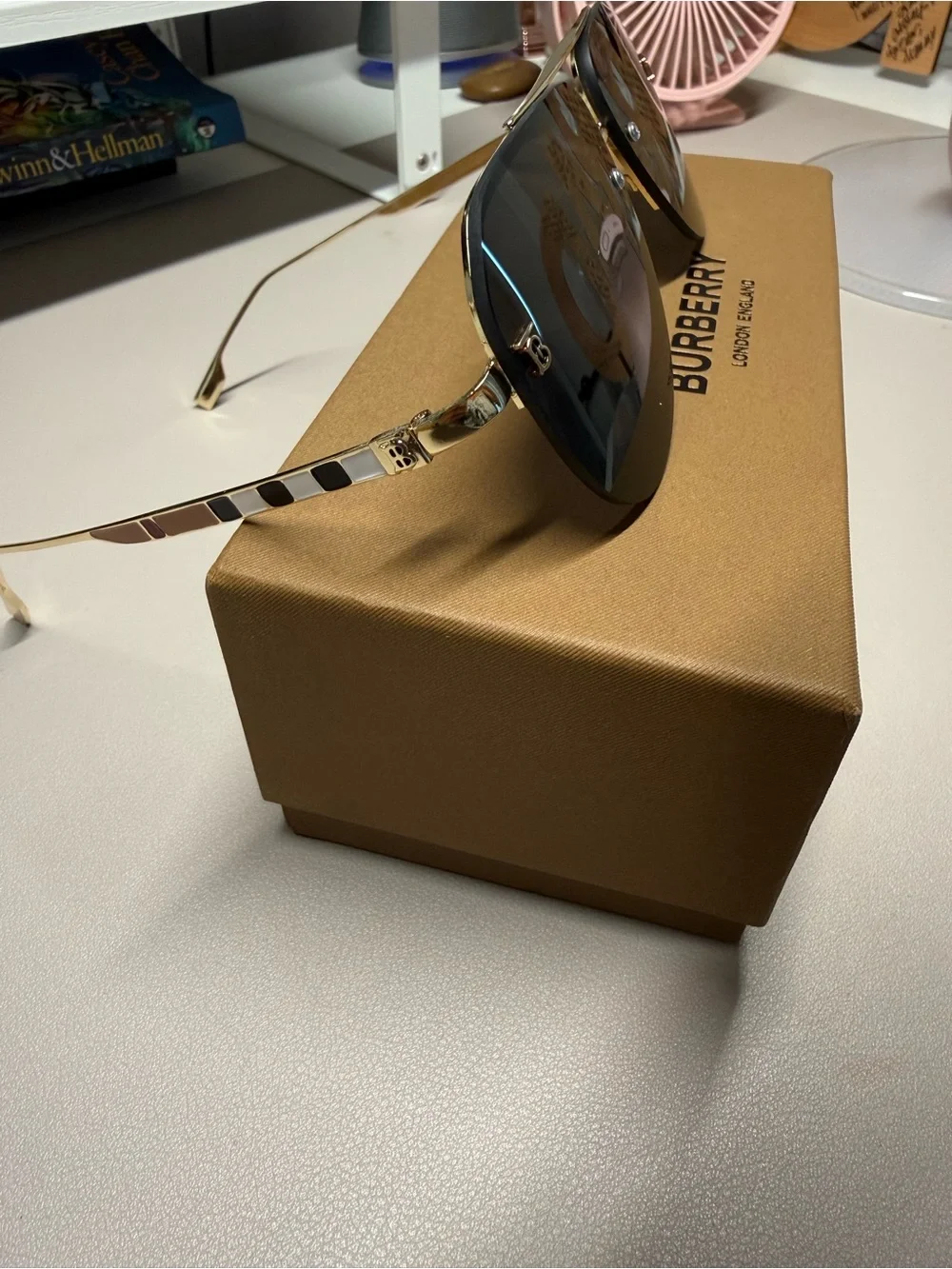 Men/Women Black Lens Sunglasses with Gold Frame Accents